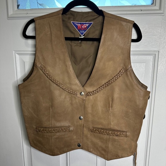 Vintage American MOB boho cowgirl leather western vest‎ jacket large festival - Picture 3 of 9